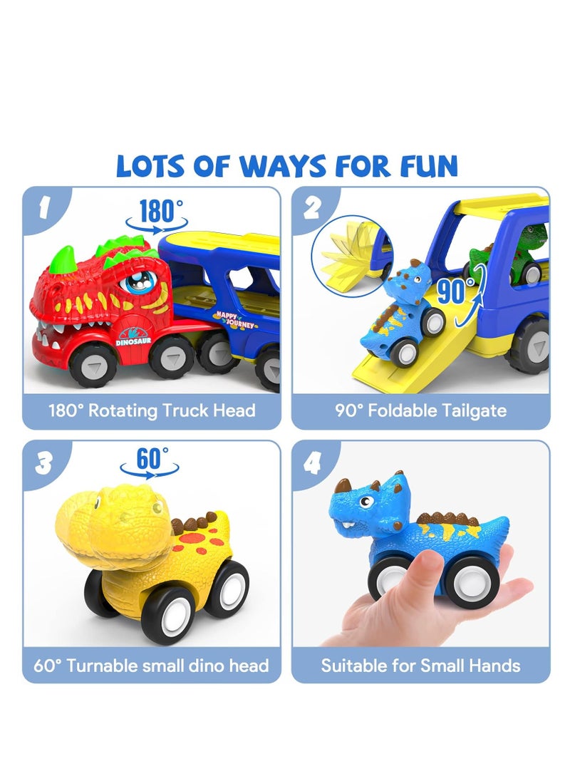 5-in-1 Dinosaur Vehicle Trucks Toys, Cartoon Trailer Car Toy with Sounds  Lights Toys, Transporter Toys Birthday Gift for Kids