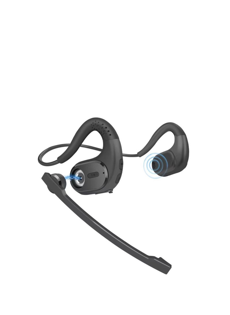 Bluetooth 5.3 Headset, DSP Noise Cancelling Wireless Open Ear Comfort Headphones, with Detachable Microphone 12H Playtime for Office Meeting Home Working