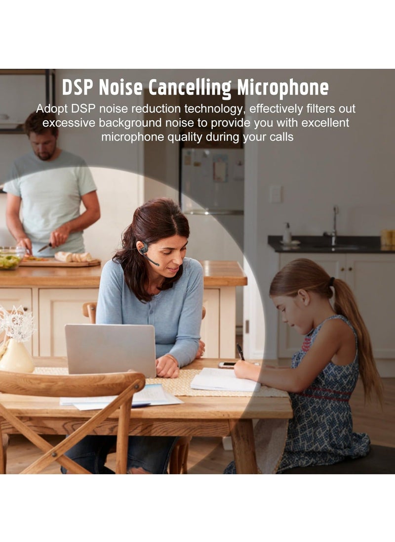 Bluetooth 5.3 Headset, DSP Noise Cancelling Wireless Open Ear Comfort Headphones, with Detachable Microphone 12H Playtime for Office Meeting Home Working