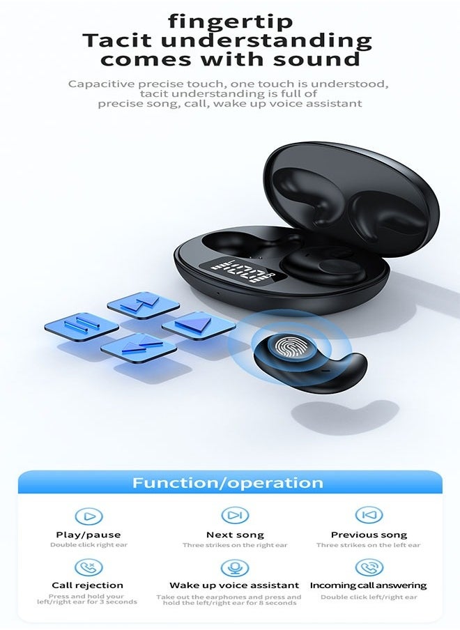 Bluetooth 5.3 Wireless Headset, Noise Cancelling Microphone, Waterproof, LED Digital Display - Black