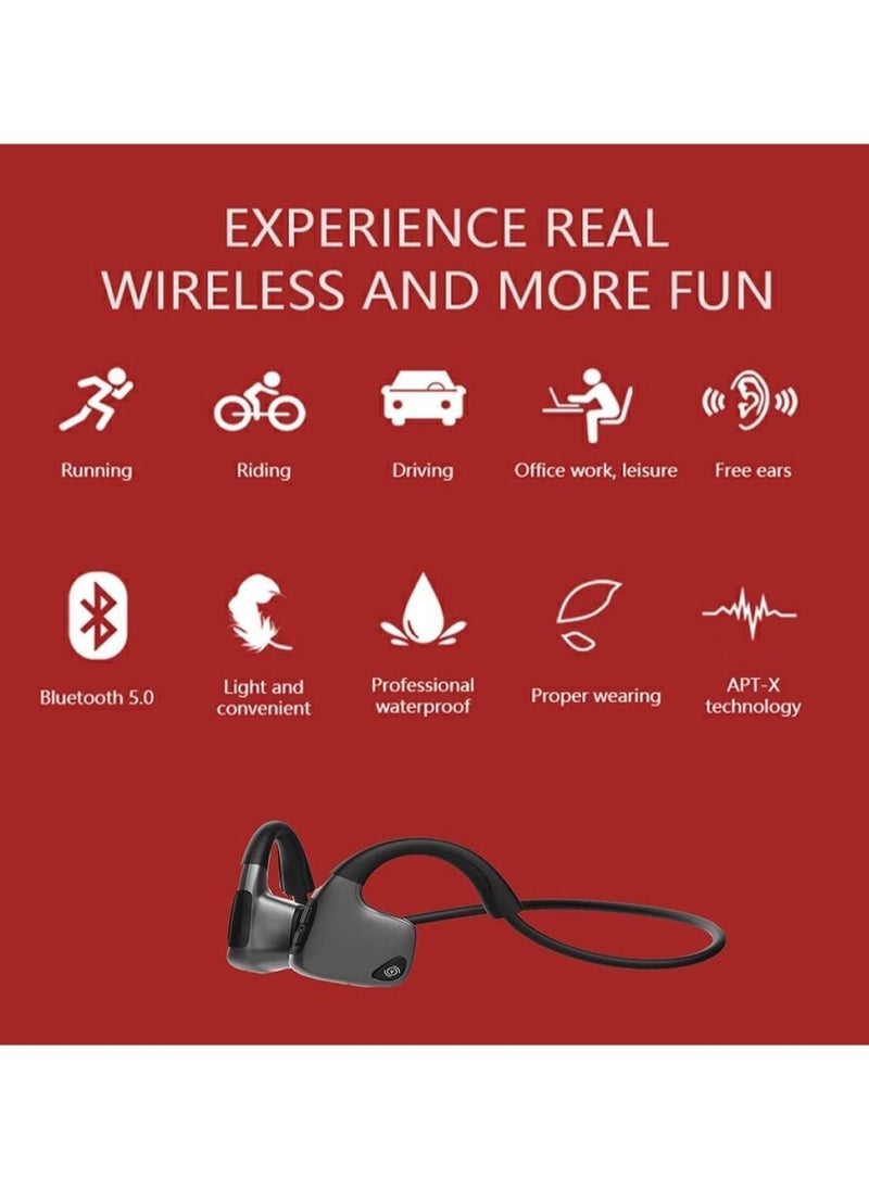 Bluetooth 5.0 Wireless Headphones for Outdoor Sports, Bone Conduction Earphones with Mic, Hands-Free Headsets