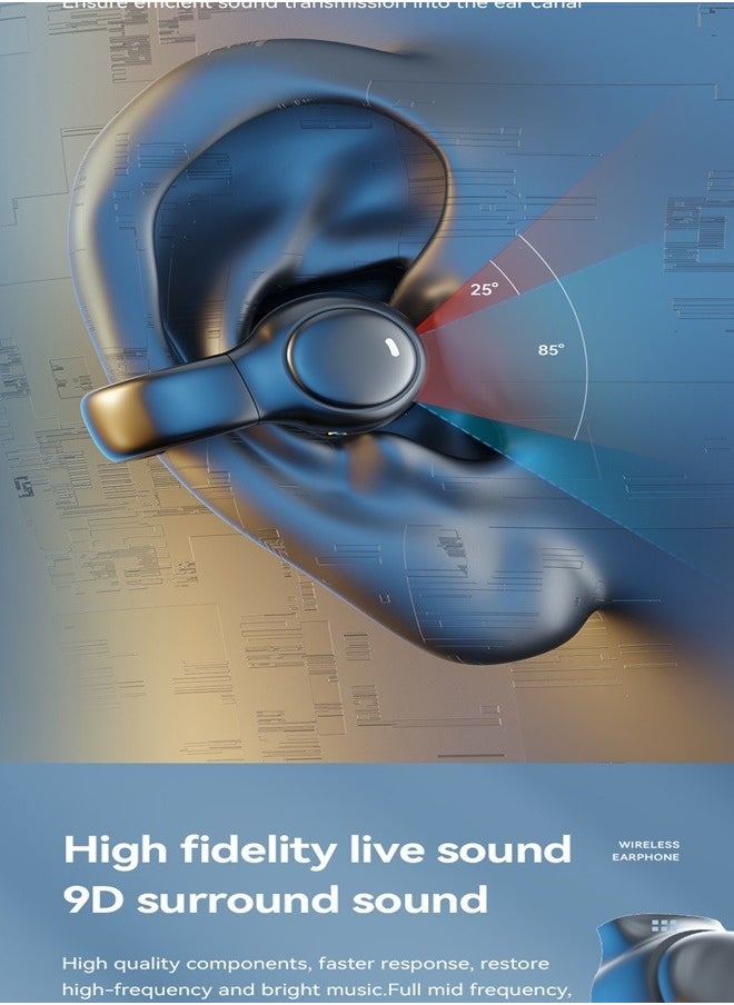 Bluetooth 5.3 Wireless Clip-on Headset Ultra-Low Latency Music Bluetooth Earphones and 360° Stereo Sound Bluetooth Earbuds with LED Power Display Bluetooth Headphones