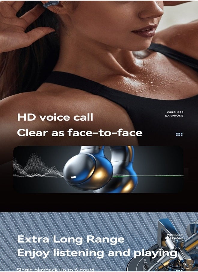 Bluetooth 5.3 Wireless Clip-on Headset Ultra-Low Latency Music Bluetooth Earphones and 360° Stereo Sound Bluetooth Earbuds with LED Power Display Bluetooth Headphones
