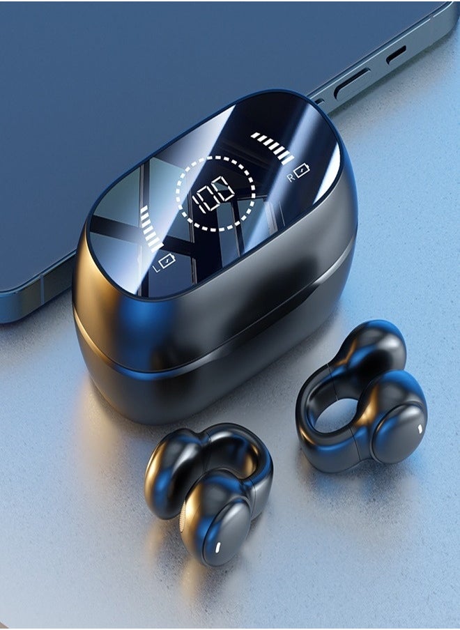 Bluetooth 5.3 Wireless Clip-on Headset Ultra-Low Latency Music Bluetooth Earphones and 360° Stereo Sound Bluetooth Earbuds with LED Power Display Bluetooth Headphones