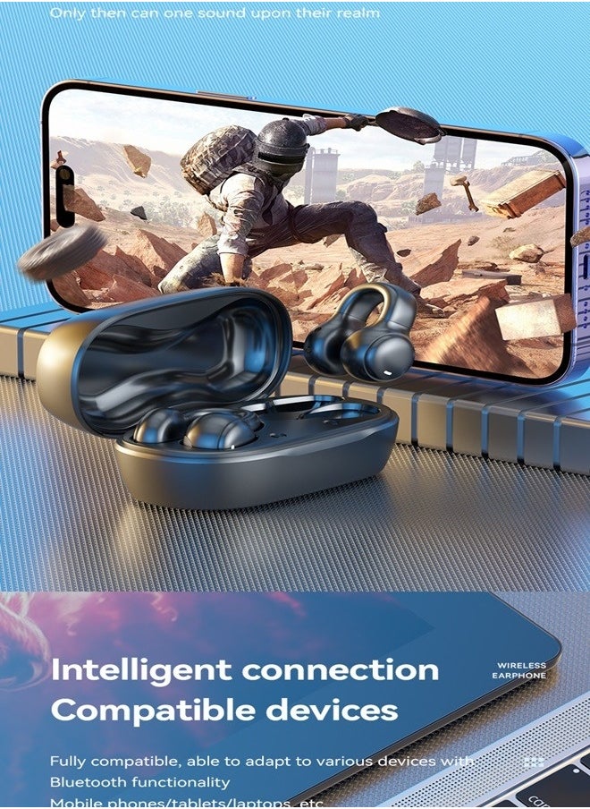 Bluetooth 5.3 Wireless Clip-on Headset Ultra-Low Latency Music Bluetooth Earphones and 360° Stereo Sound Bluetooth Earbuds with LED Power Display Bluetooth Headphones