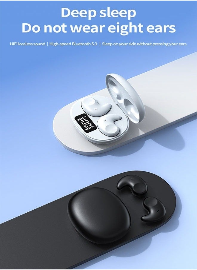 Bluetooth 5.3 Wireless Headset, Noise Cancelling Microphone, Waterproof, LED Digital Display - White
