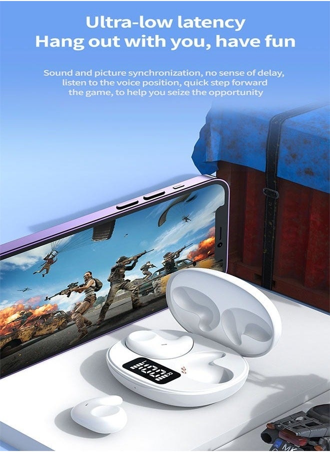 Bluetooth 5.3 Wireless Headset, Noise Cancelling Microphone, Waterproof, LED Digital Display - White