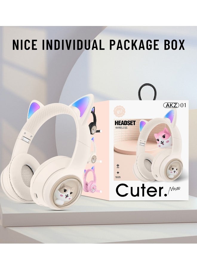 Cat Ears Wireless Bluetooth Headset, Foldable E-sports Gaming Headset, LED Light-emitting Bluetooth Headset