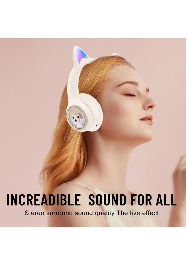 Cat Ears Wireless Bluetooth Headset, Foldable E-sports Gaming Headset, LED Light-emitting Bluetooth Headset