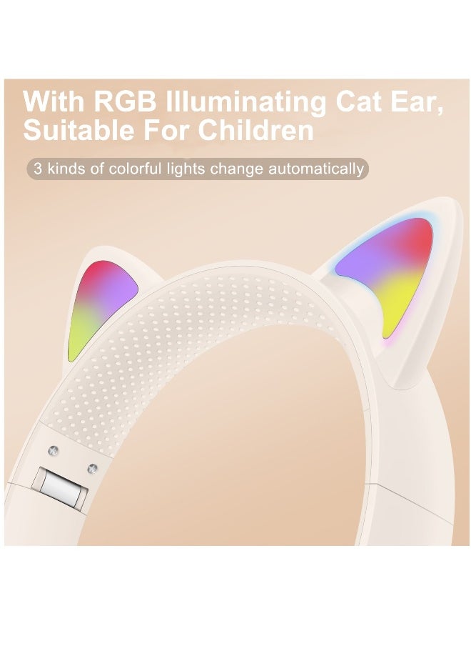 Cat Ears Wireless Bluetooth Headset, Foldable E-sports Gaming Headset, LED Light-emitting Bluetooth Headset