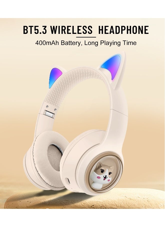 Cat Ears Wireless Bluetooth Headset, Foldable E-sports Gaming Headset, LED Light-emitting Bluetooth Headset