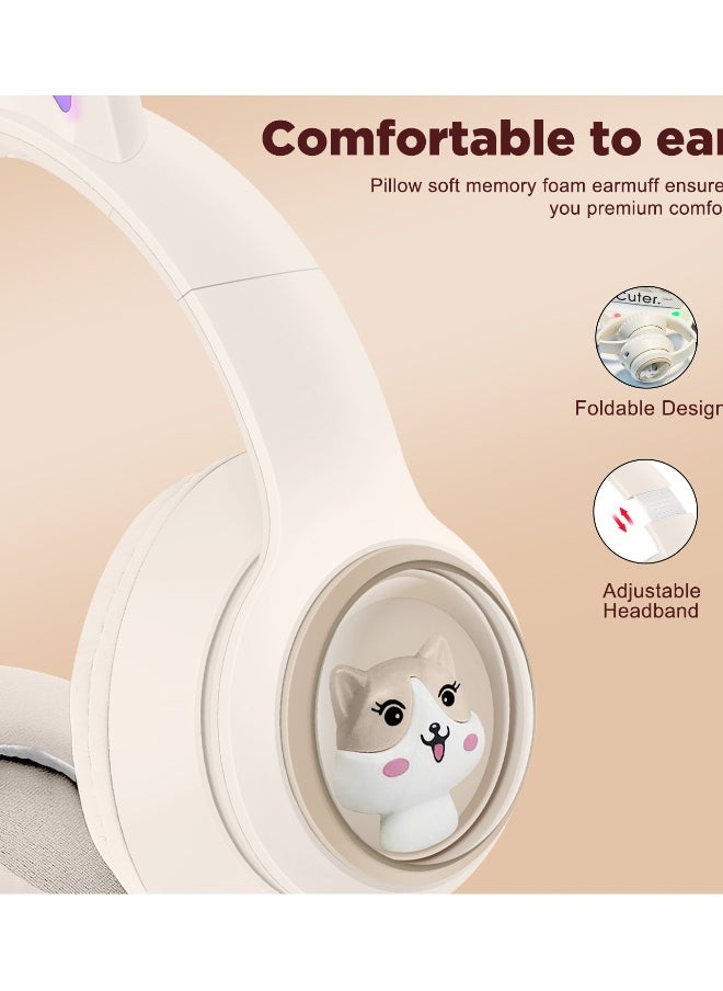 Cat Ears Wireless Bluetooth Headset, Foldable E-sports Gaming Headset, LED Light-emitting Bluetooth Headset