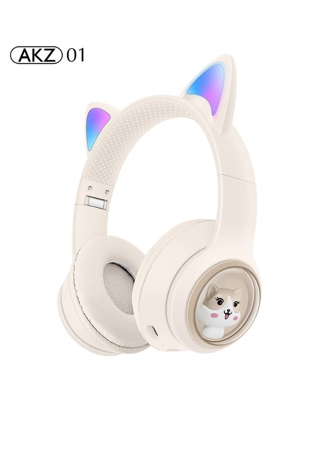 Cat Ears Wireless Bluetooth Headset, Foldable E-sports Gaming Headset, LED Light-emitting Bluetooth Headset