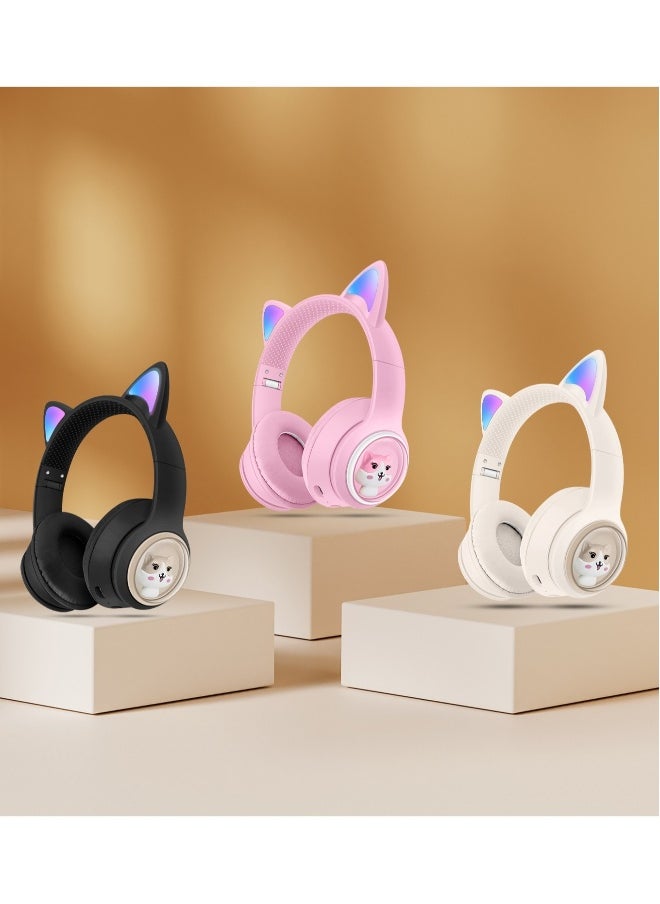 Cat Ears Wireless Bluetooth Headset, Foldable E-sports Gaming Headset, LED Light-emitting Bluetooth Headset