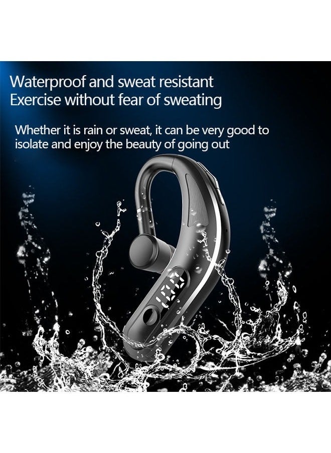 Wireless Headset, Single Ear Bluetooth 5.2 Headset with Noise Canceling Mic Hands Free Cell Phones Earpiece, 360° Rotation Waterproof Bluetooth Headphones for iPhone/Android Business Office Running Dr