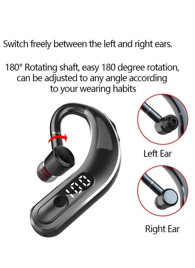 Wireless Headset, Single Ear Bluetooth 5.2 Headset with Noise Canceling Mic Hands Free Cell Phones Earpiece, 360° Rotation Waterproof Bluetooth Headphones for iPhone/Android Business Office Running Dr