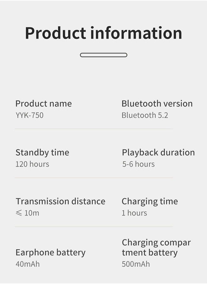 TWS Bluetooth Wireless Headset With Digital Display Semi-In-Ear,Noise Cancelling Waterproof,Beautiful And Fashionable,Sports Business,Work,Driving,White