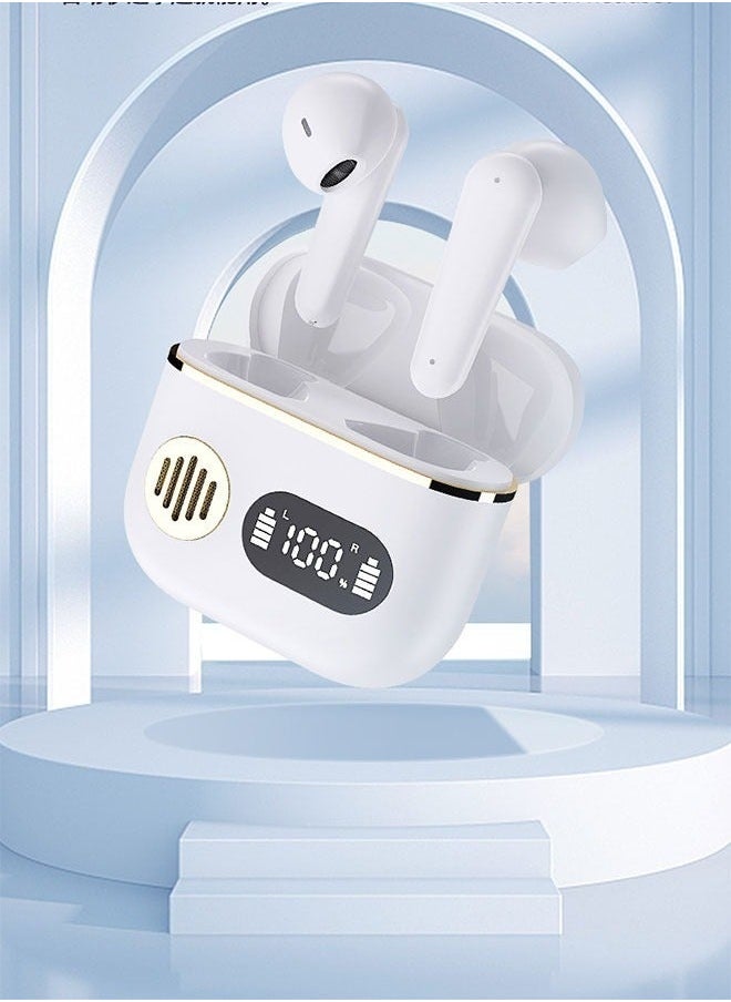 TWS Bluetooth Wireless Headset With Digital Display Semi-In-Ear,Noise Cancelling Waterproof,Beautiful And Fashionable,Sports Business,Work,Driving,White