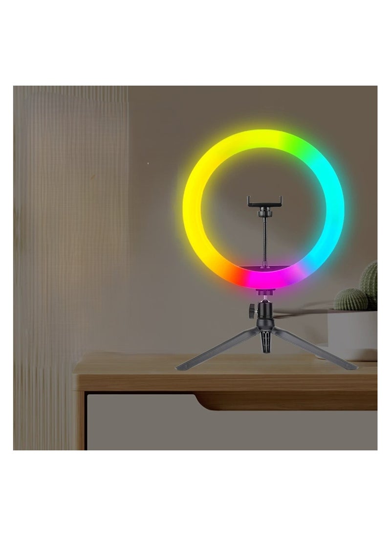 RGB Photography Ring Light,2500K-8500K+0-360 Full Color Dimmable RGB Video Light,With Tabletop Tripod Stand 360 Degree Front and Rear Adjustment Angle for Photography,Video Conference,TikTok