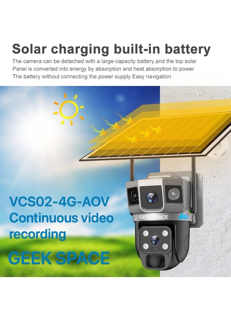 4G Solar PTZ Outdoor Security Camera with SIM Card Slot, 360° View, Battery-Powered Surveillance