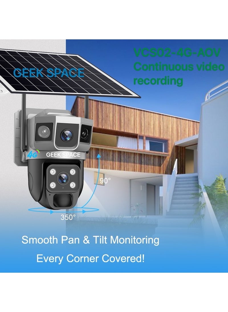 4G Solar PTZ Outdoor Security Camera with SIM Card Slot, 360° View, Battery-Powered Surveillance