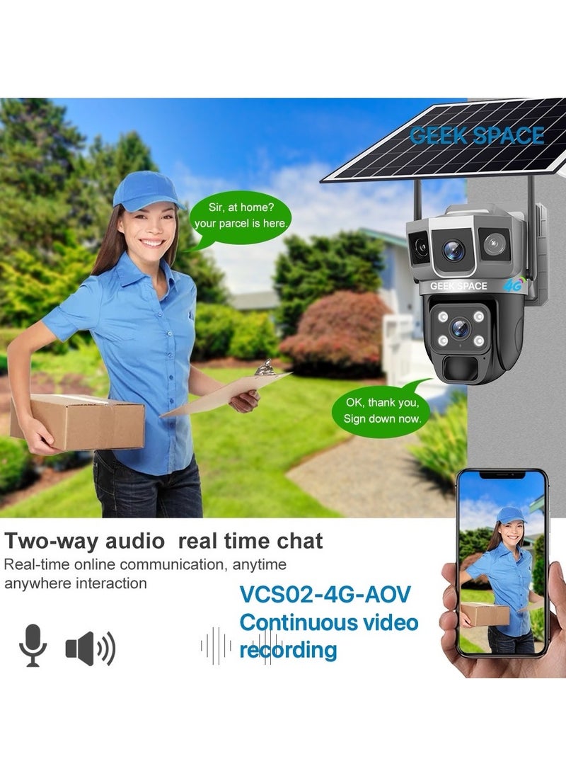 4G Solar PTZ Outdoor Security Camera with SIM Card Slot, 360° View, Battery-Powered Surveillance