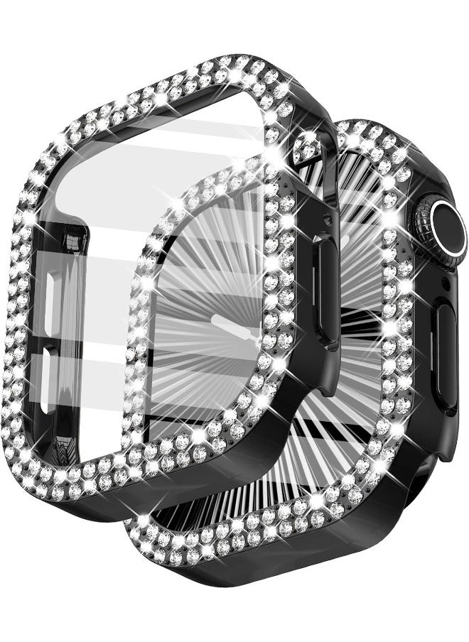 Compatible with Apple Watch Series 10 46mm Bling Case with Screen Protector, Double Row Crystal Diamond Design Hard PC Waterproof Bumper Case for iWatch Series 10 (2024) 46mm, Black