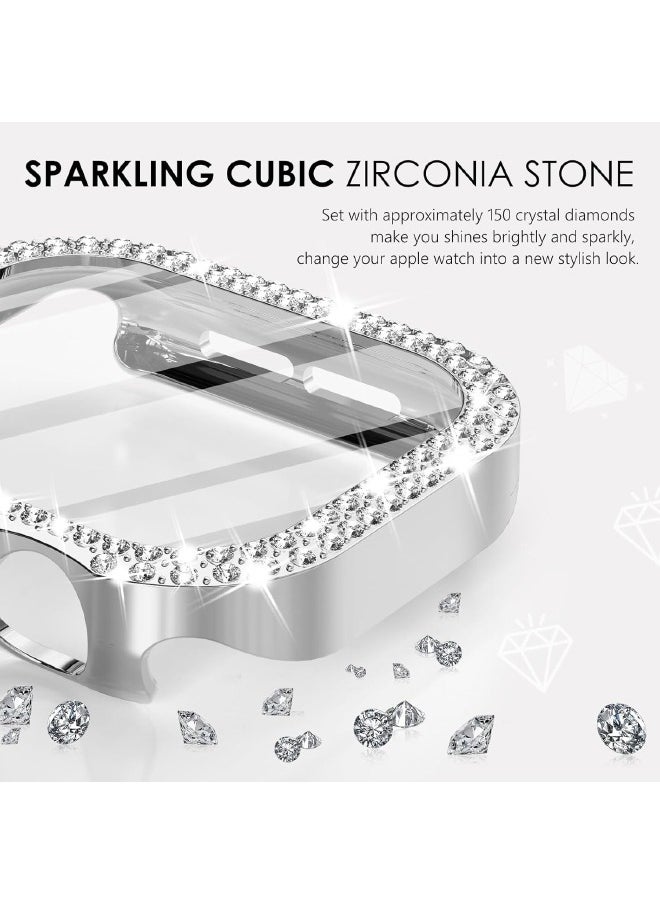 Compatible with Apple Watch Series 10 46mm Bling Case with Screen Protector, Double Row Crystal Diamond Design Hard PC Waterproof Bumper Case for iWatch Series 10 (2024) 46mm, Silver