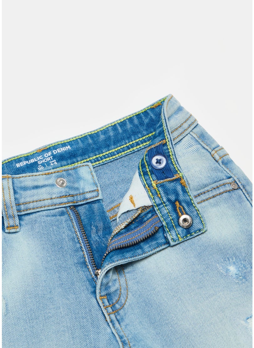 Denim Bermuda Shorts With Abrasions