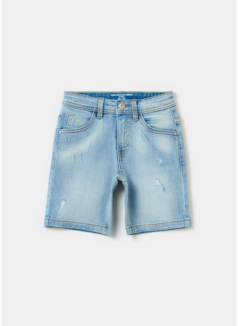 Denim Bermuda Shorts With Abrasions