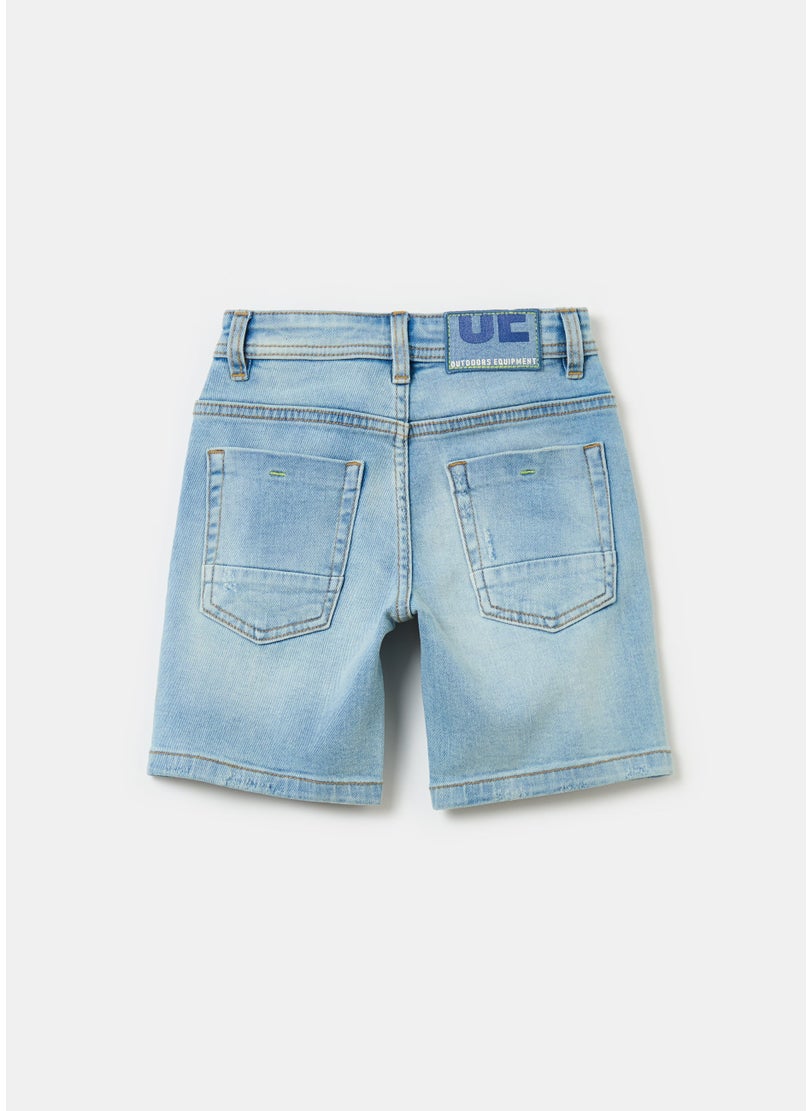 Denim Bermuda Shorts With Abrasions