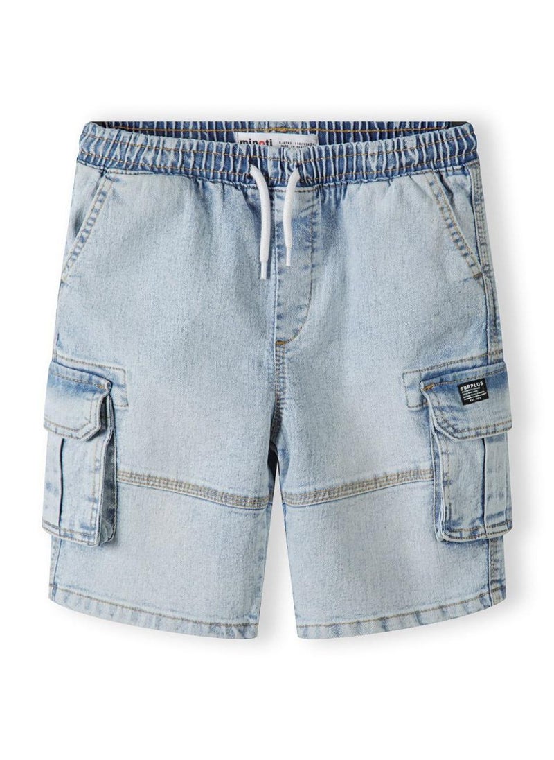 Kids' Denim-Look Cargo Shorts with Elastic Waist