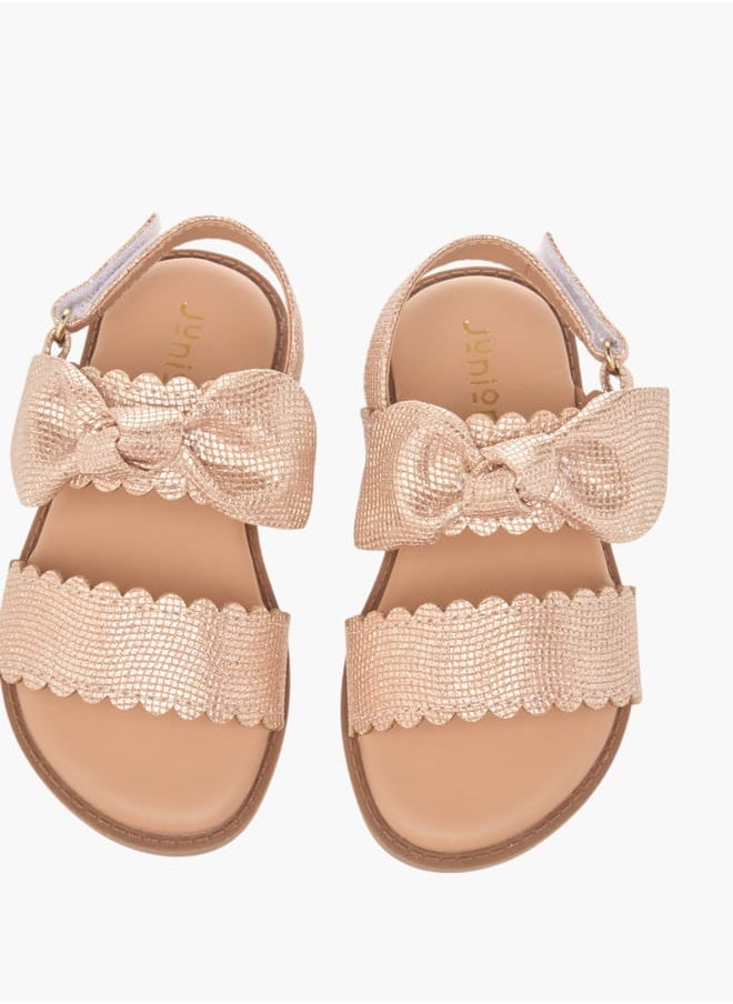Girls Bow Applique Sandals With Hook And Loop Closure