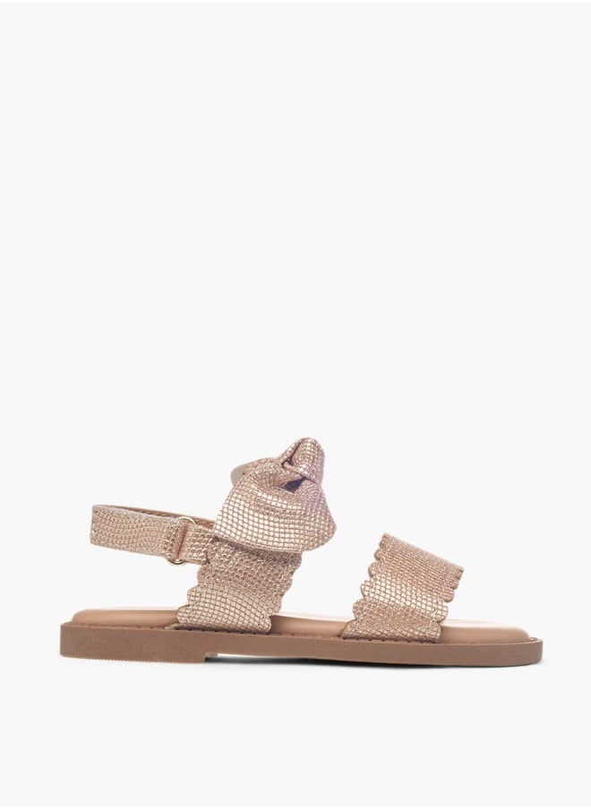 Girls Bow Applique Sandals With Hook And Loop Closure
