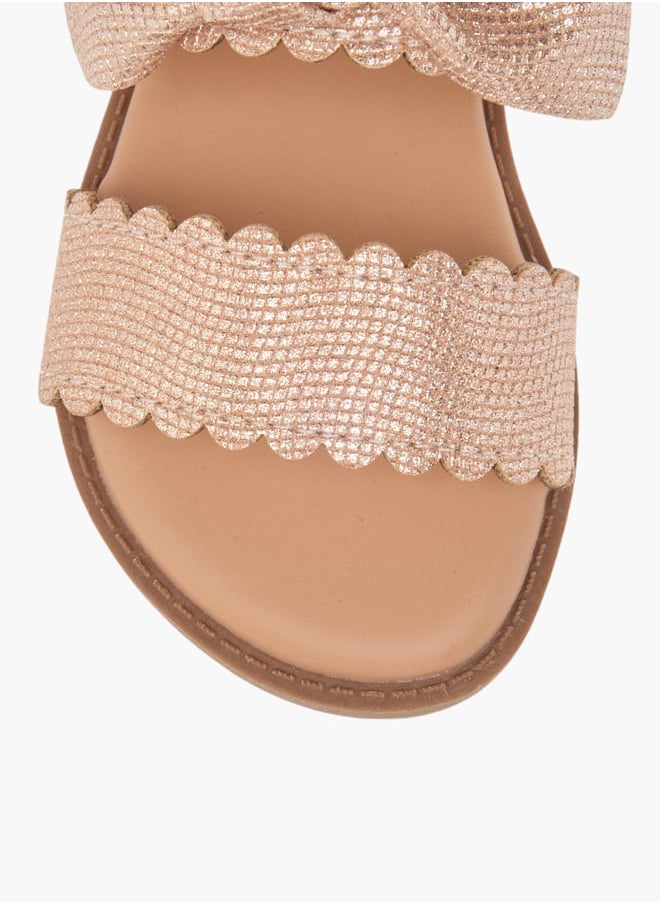 Girls Bow Applique Sandals With Hook And Loop Closure