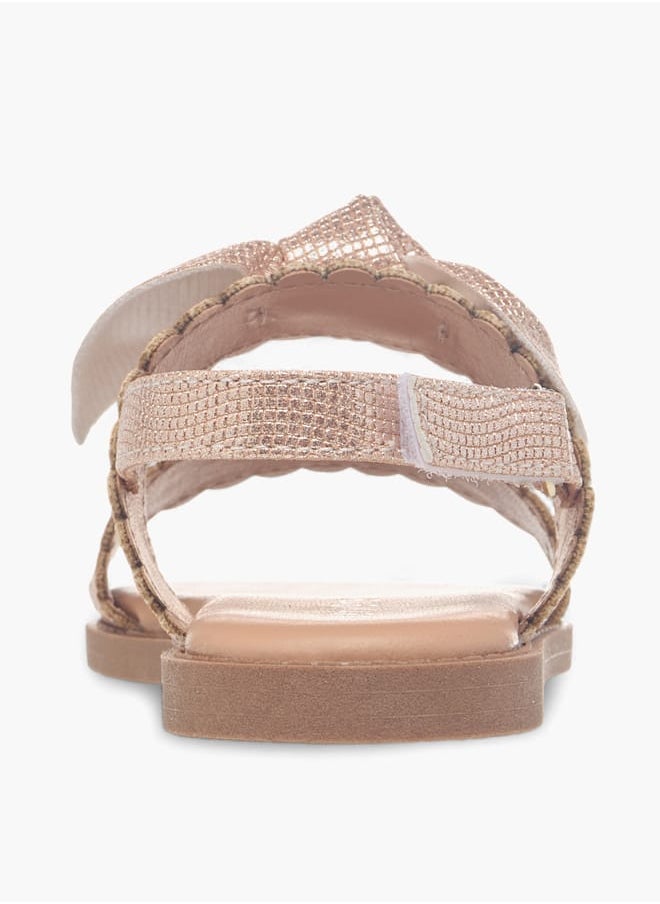 Girls Bow Applique Sandals With Hook And Loop Closure