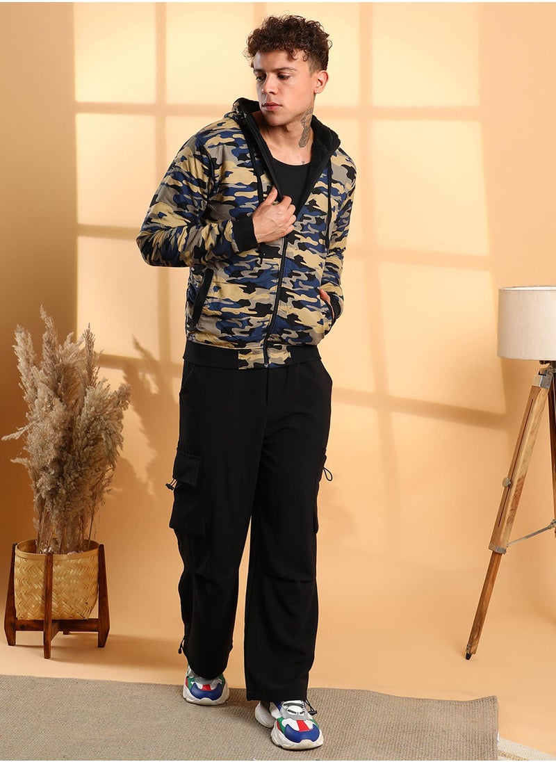 Men's Navy Blue Camouflage Hoodie With Insert Pocket