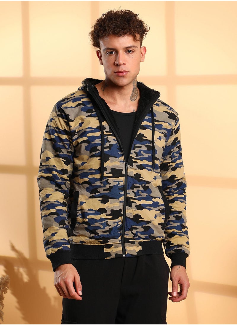 Men's Navy Blue Camouflage Hoodie With Insert Pocket