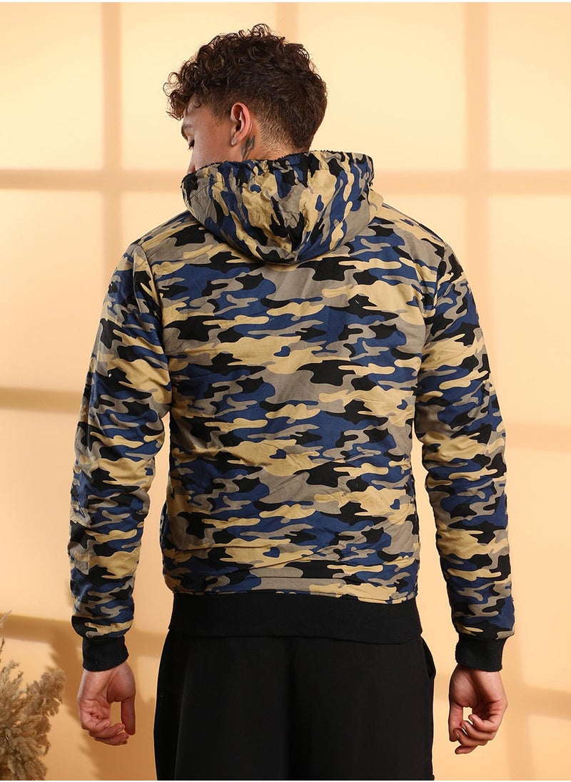 Men's Navy Blue Camouflage Hoodie With Insert Pocket