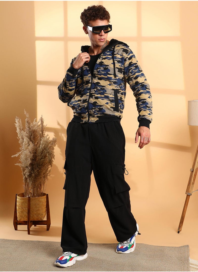 Men's Navy Blue Camouflage Hoodie With Insert Pocket