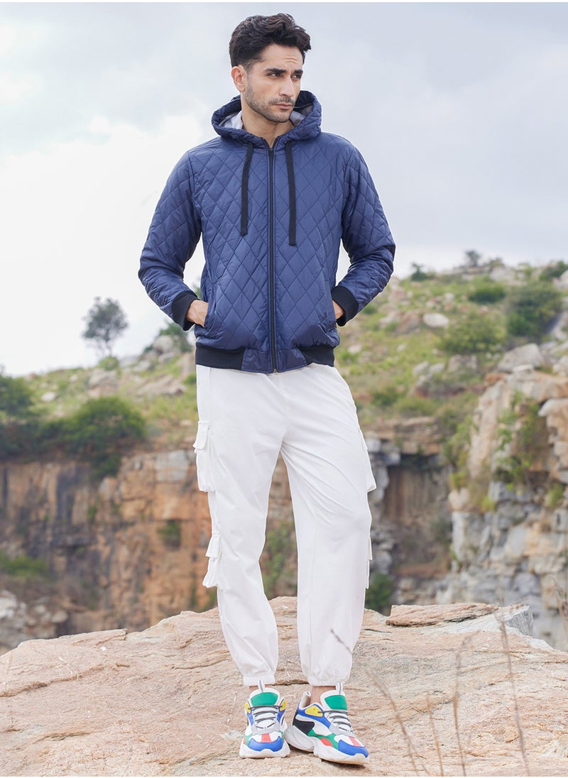 Men's Blue Quilted Puffer Jacket With Zip-Closure
