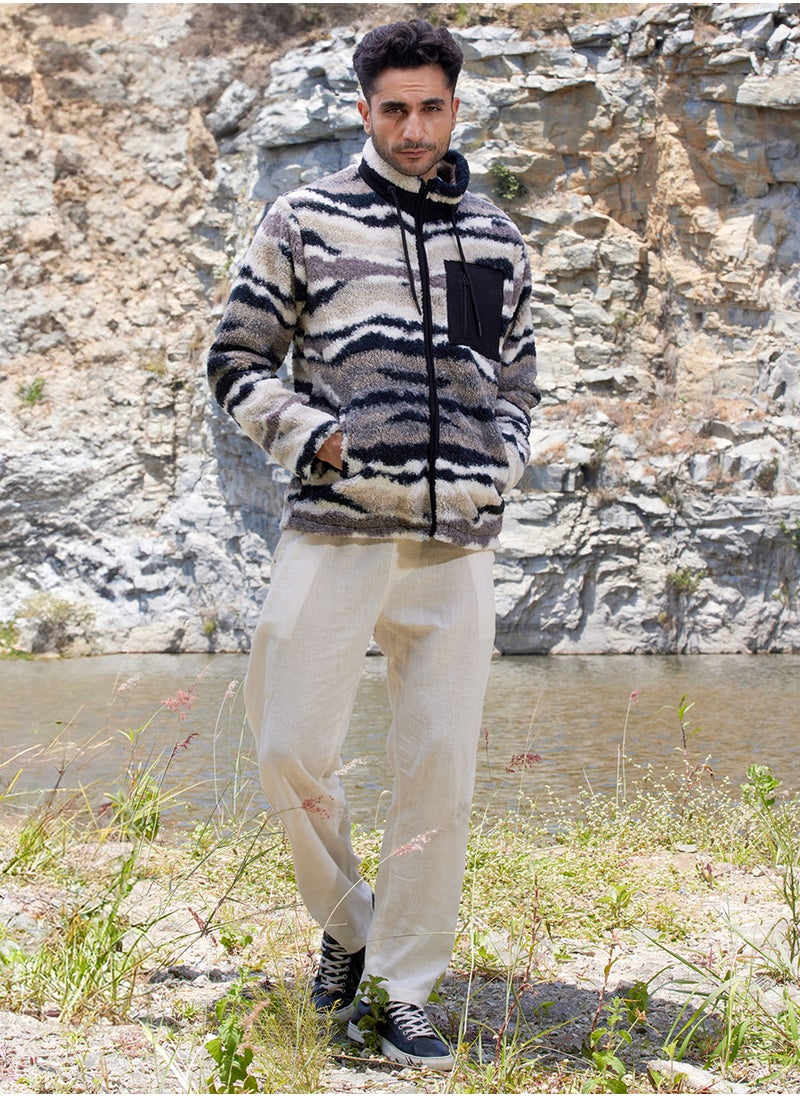 Men's Midnight Black & Ivory White Camouflage Sherpa Puffer Jacket