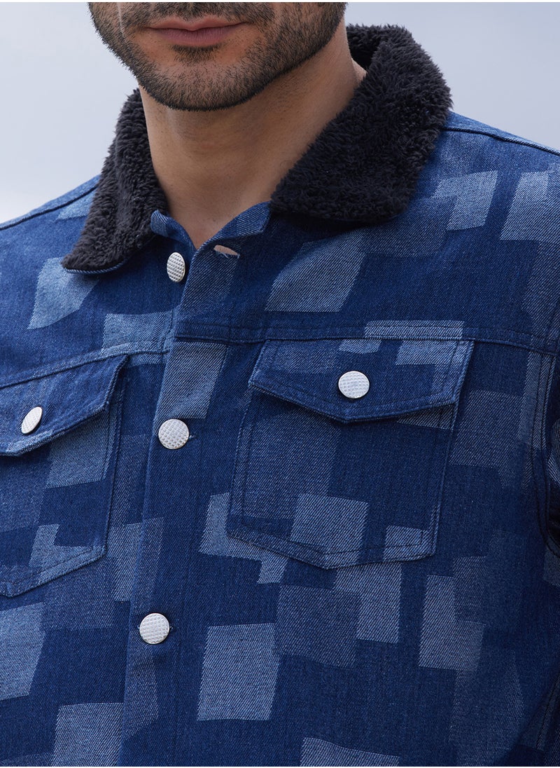 Men's Navy Blue Bar Striped Quilted Jacket