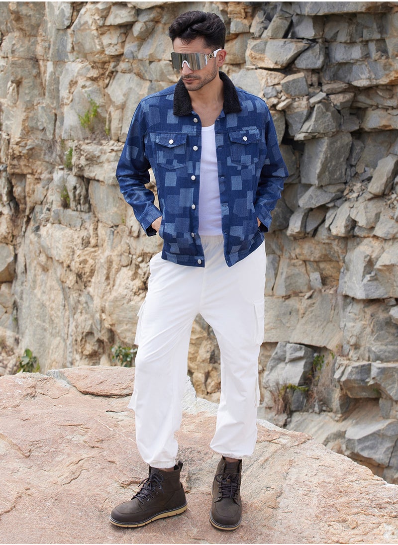 Men's Navy Blue Bar Striped Quilted Jacket
