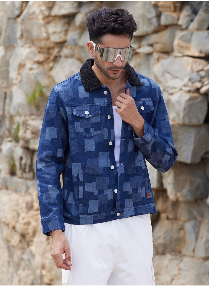 Men's Navy Blue Bar Striped Quilted Jacket