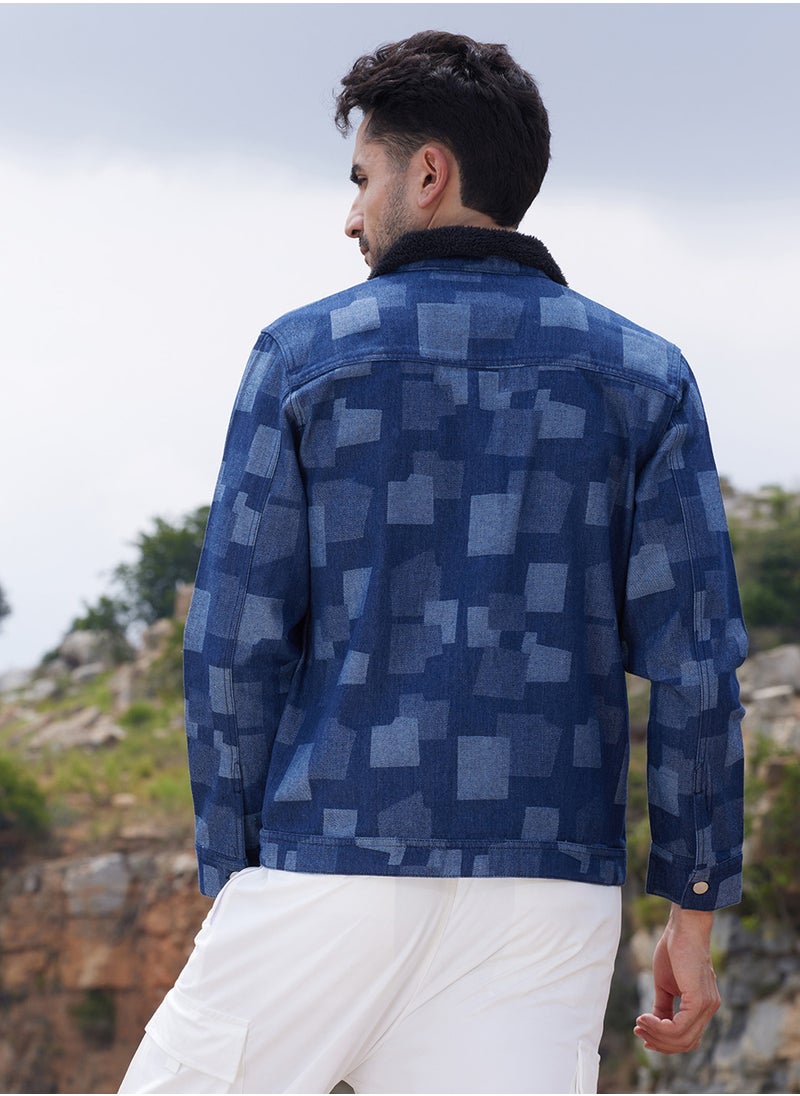 Men's Navy Blue Bar Striped Quilted Jacket