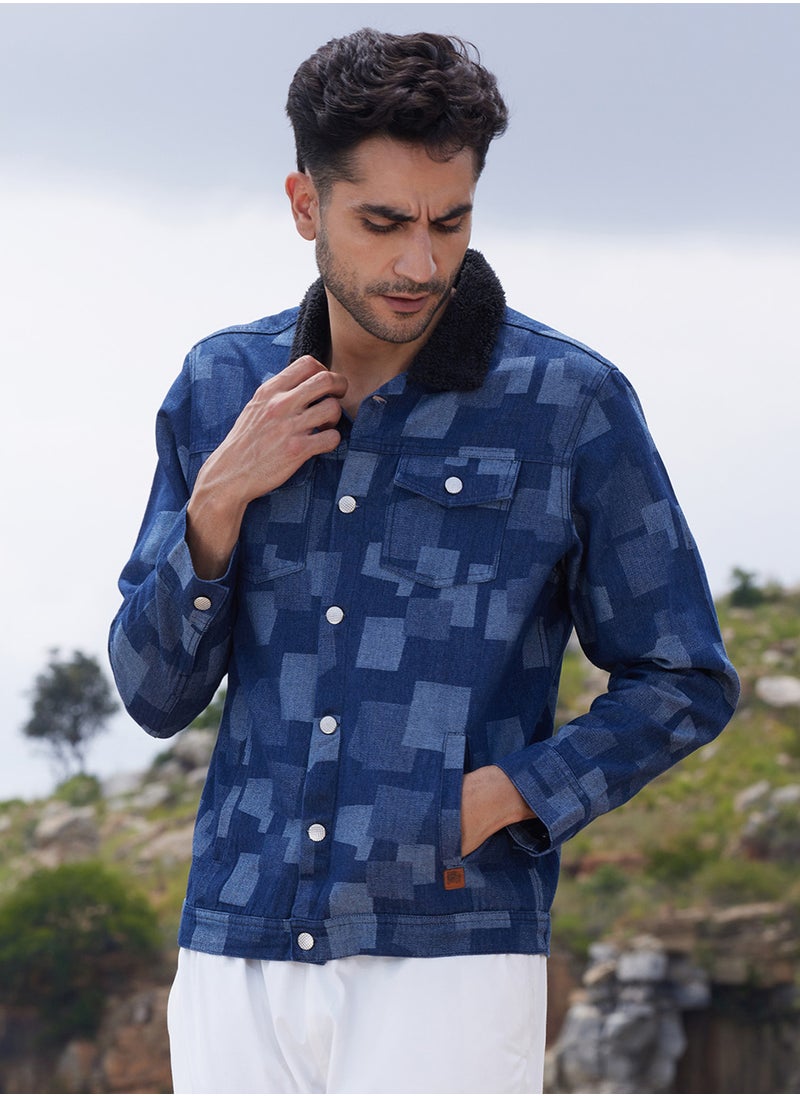 Men's Navy Blue Bar Striped Quilted Jacket