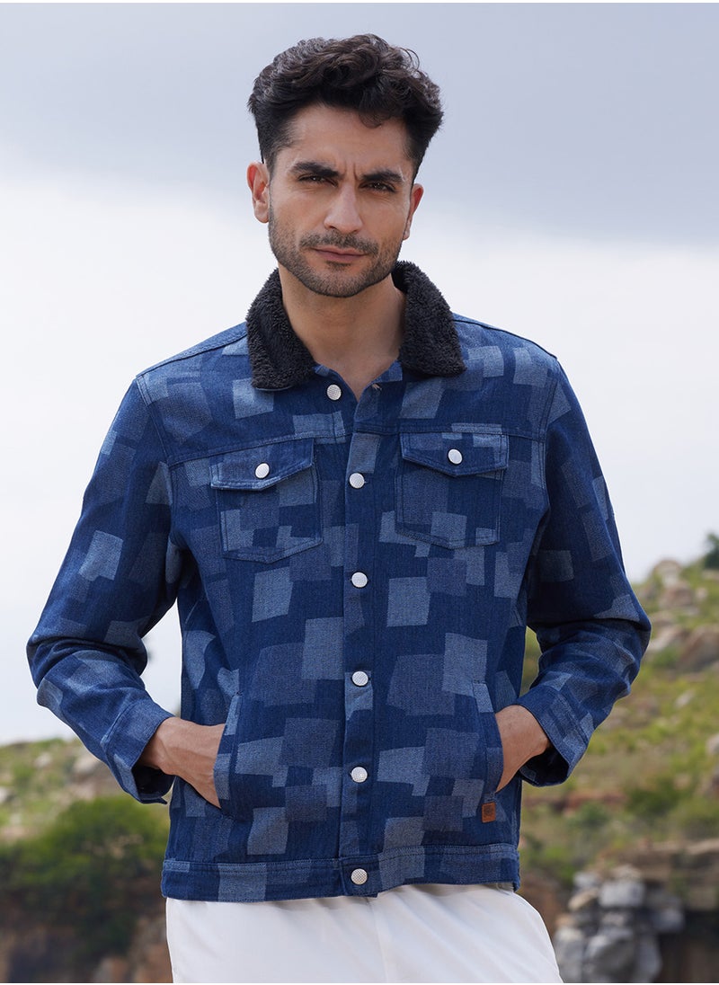 Men's Navy Blue Bar Striped Quilted Jacket