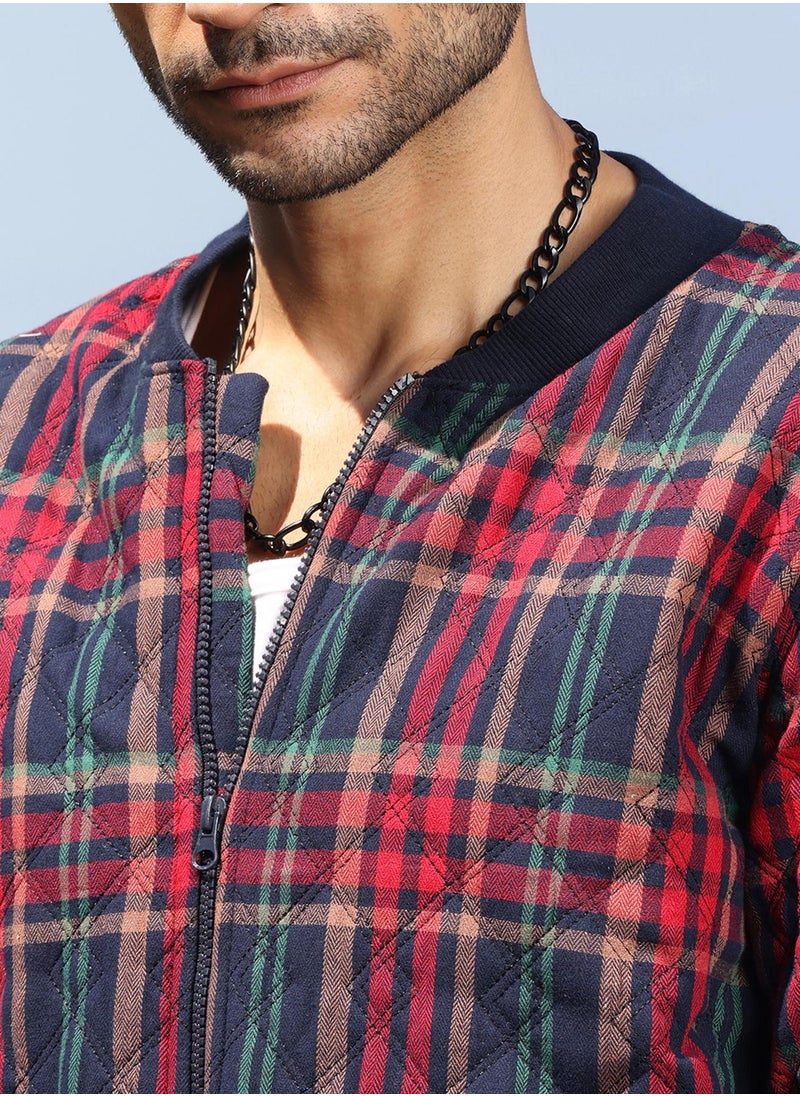 Men's Crimson Red Tartan Plaid Bomber Jacket