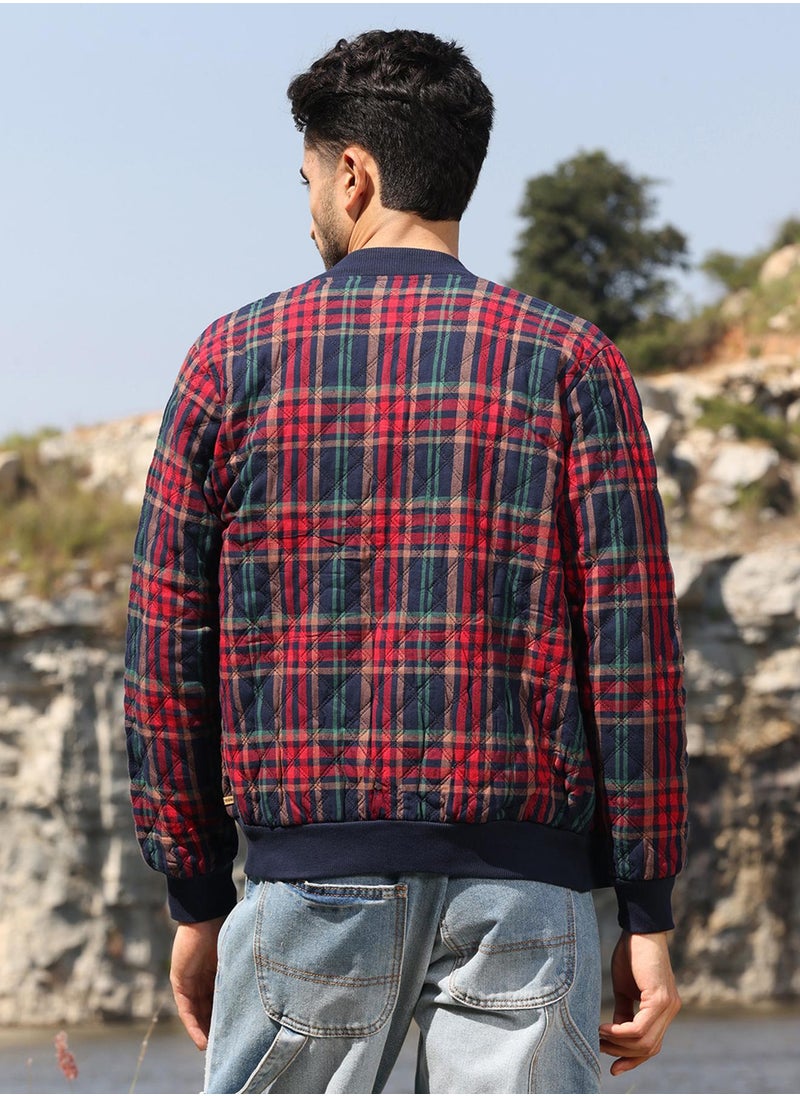 Men's Crimson Red Tartan Plaid Bomber Jacket